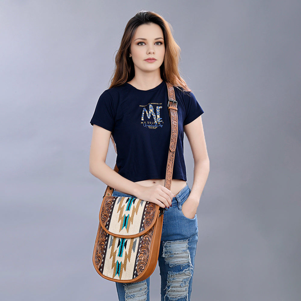 American Darling Hand-Tooled Saddle Blanket Leather Messenger Bag