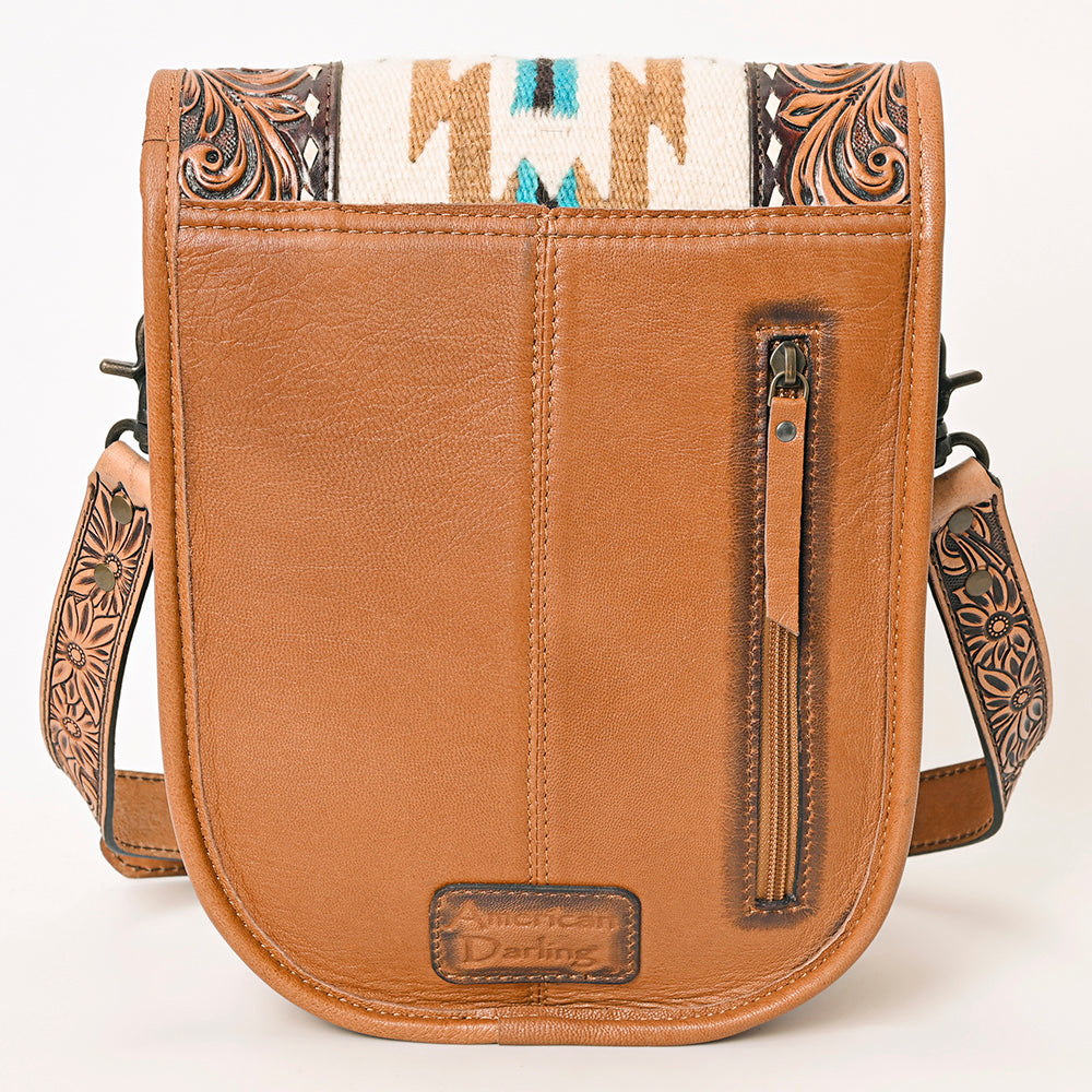 American Darling Hand-Tooled Saddle Blanket Leather Messenger Bag