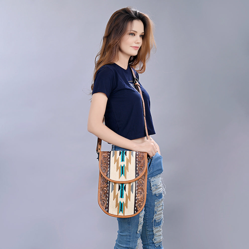 American Darling Hand-Tooled Saddle Blanket Leather Messenger Bag