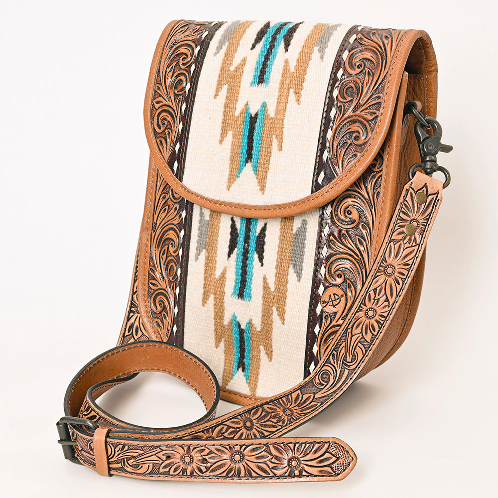 American Darling Hand-Tooled Saddle Blanket Leather Messenger Bag