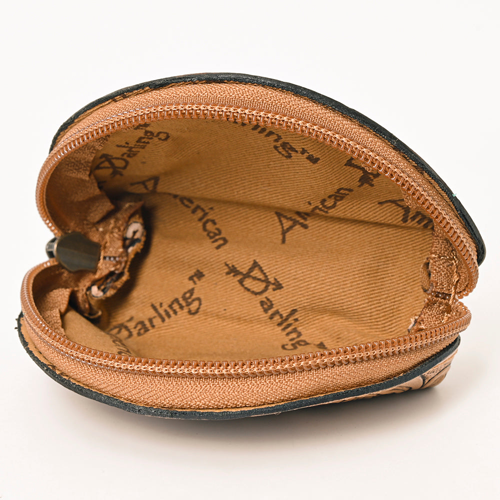 American Darling Western Sunglass Case Hand Tooled Floral Carved Genuine Leather 3in (H) X 4in (W) X 1in (D)