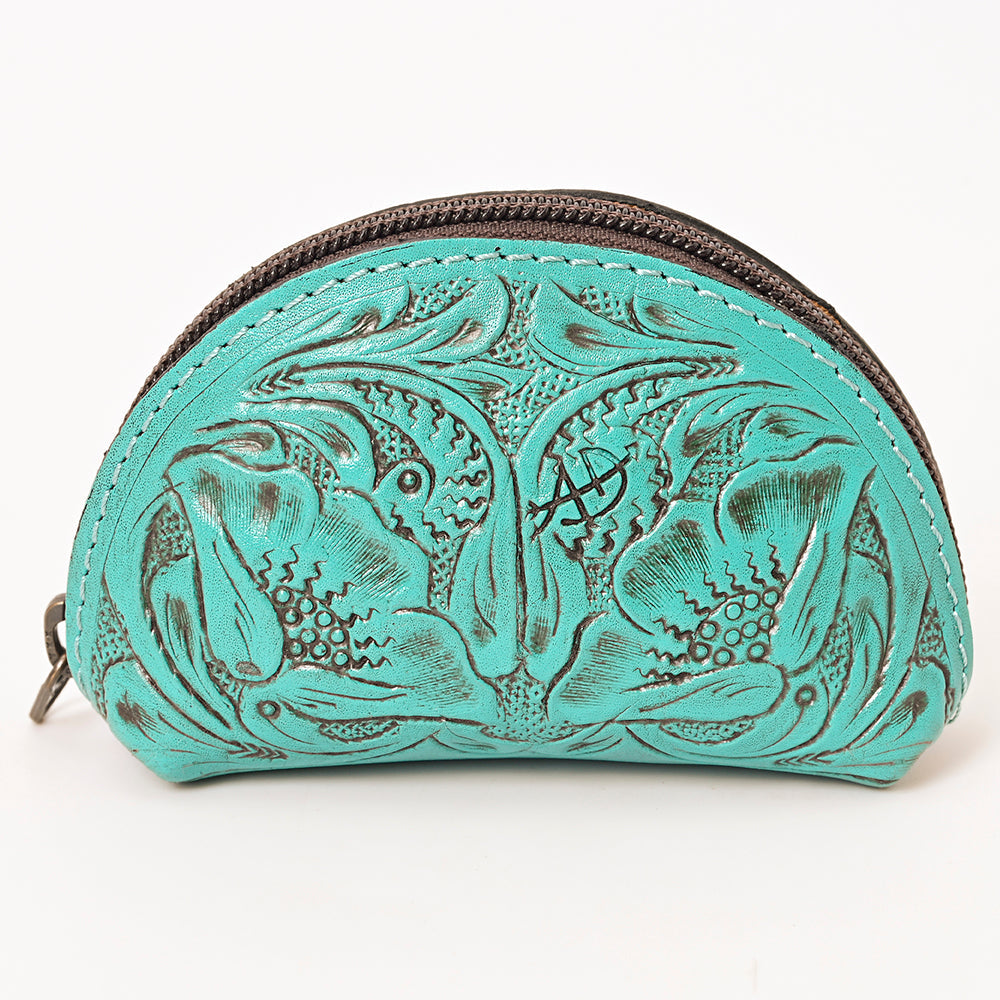 American Darling Western Sunglass Case Hand Tooled Floral Carved Genuine Leather 3in (H) X 4in (W) X 1in (D)