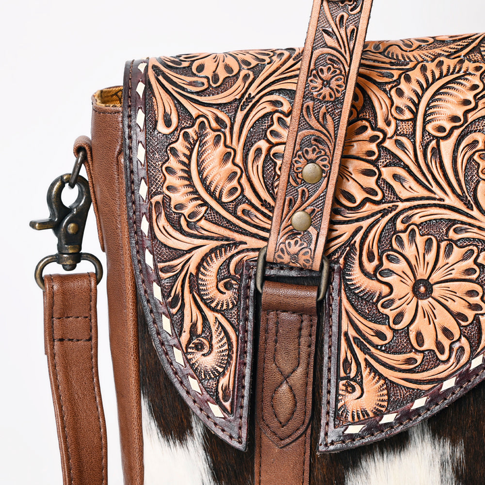 American Darling Hand-Tooled Hair-On Leather Briefcase