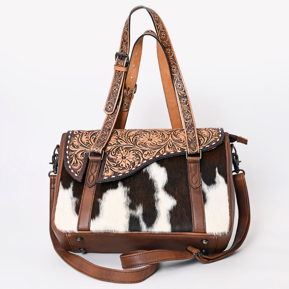 American Darling Hand-Tooled Hair-On Leather Briefcase
