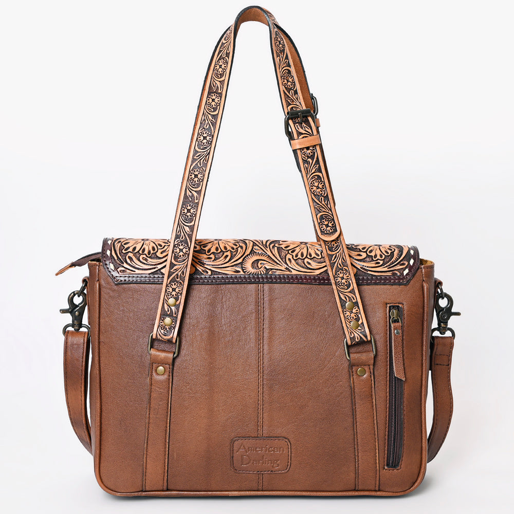 American Darling Hand-Tooled Hair-On Leather Briefcase