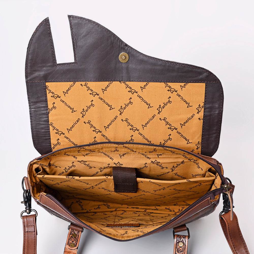 American Darling Hand-Tooled Hair-On Leather Briefcase