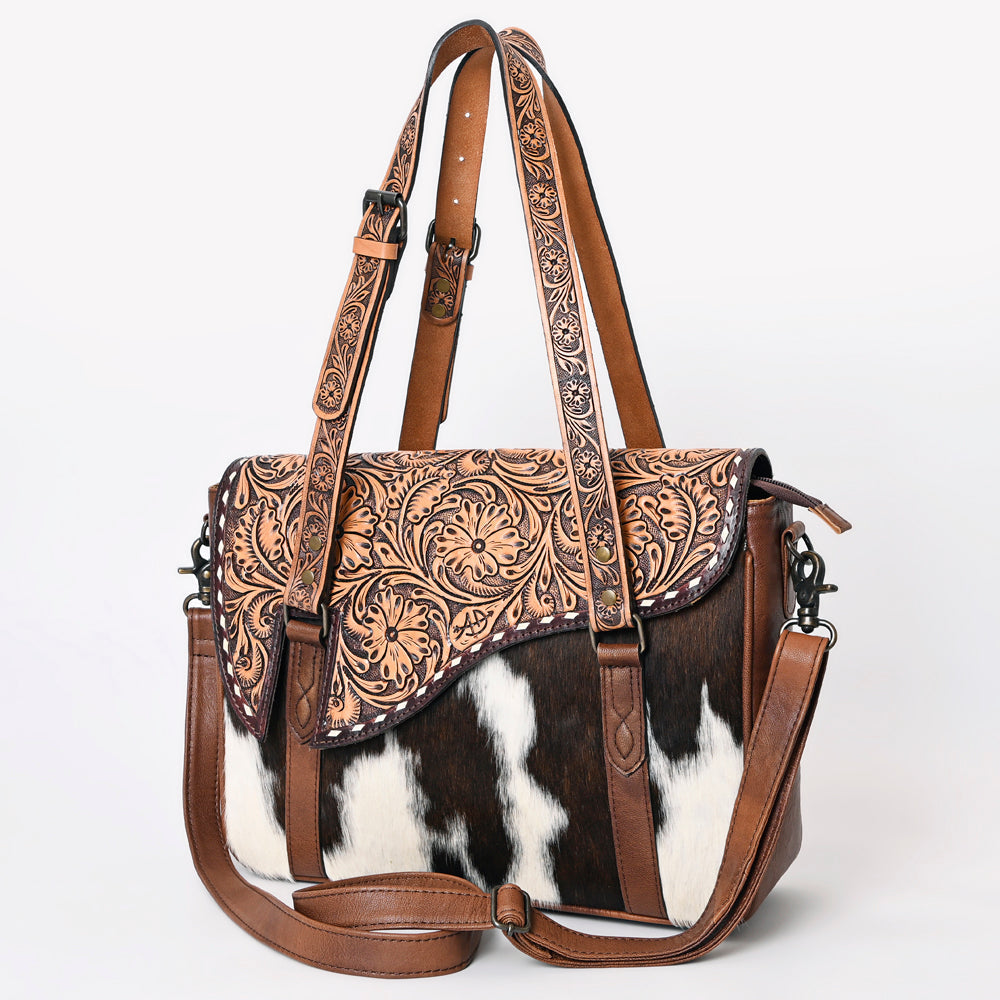 American Darling Hand-Tooled Hair-On Leather Briefcase