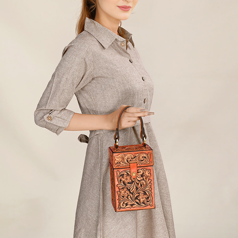 American Darling Hand Tooled Floral Carved Leather Jewelry Case Vegetable-Tanned Genuine Leather YKK Zipper Western Accessory Box