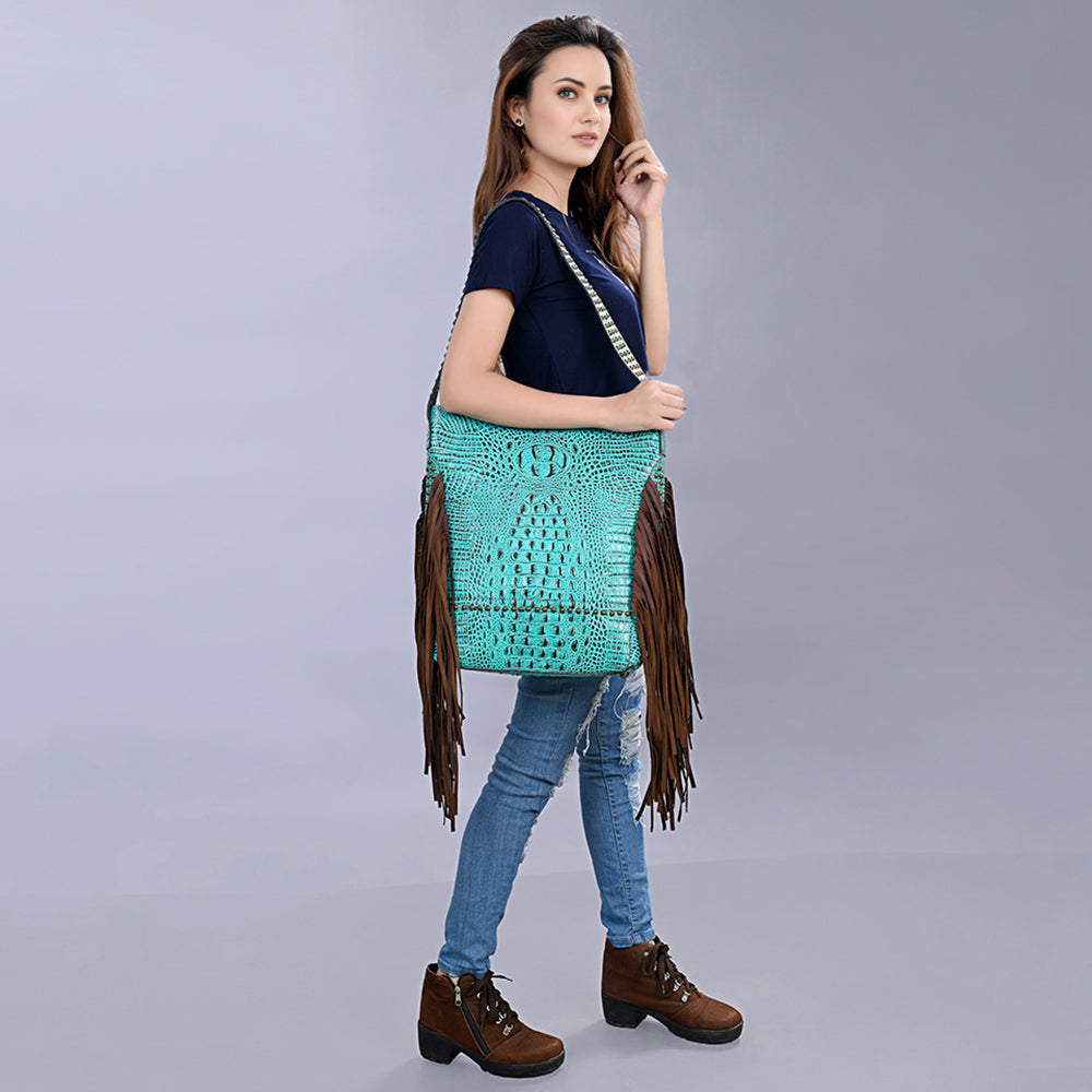 American Darling Crocodile-Embossed Leather Hobo Bag