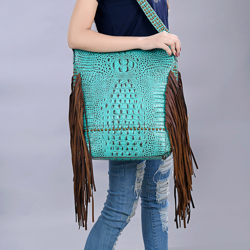 American Darling Crocodile-Embossed Leather Hobo Bag