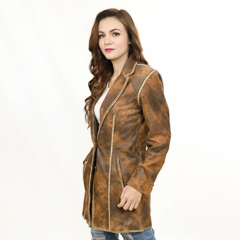 Genuine Vintage leather Women shirt jacket dress