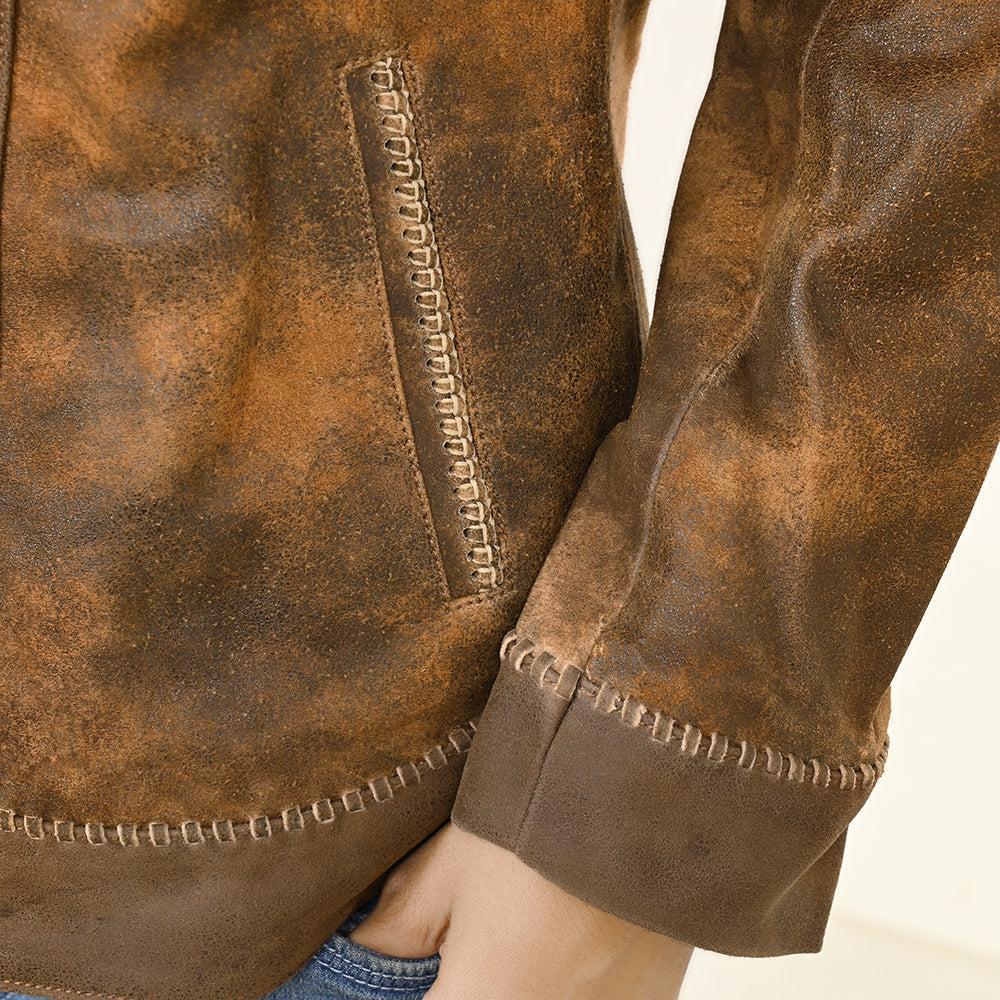 Genuine Vintage leather Women shirt jacket dress