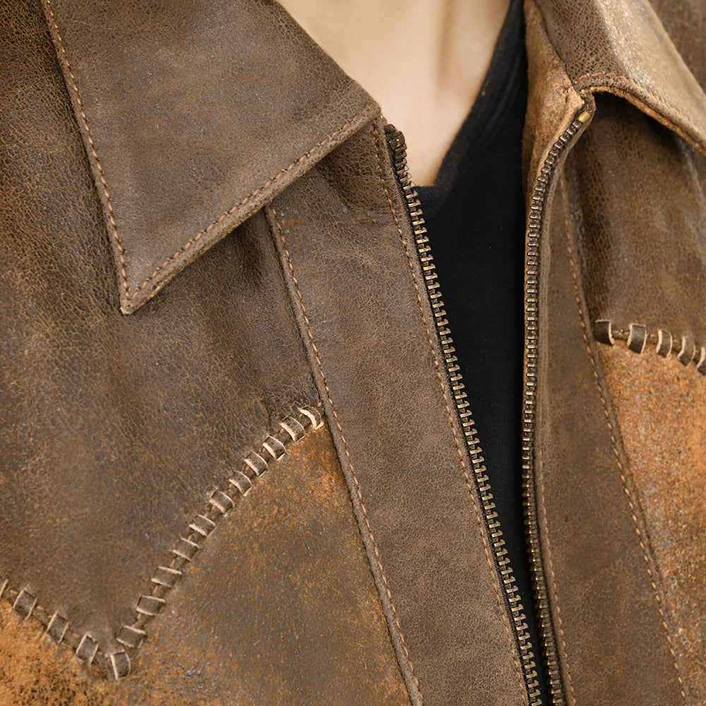 Genuine Vintage leather Women shirt jacket dress