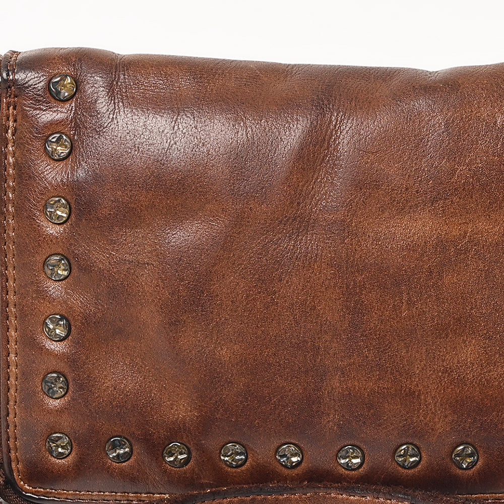 Spaghetti Western Swc195Brn Wallet Vintage Handmade Drum Dyed Genuine European Cowhide Leather Women Bag Western Handbag Purse