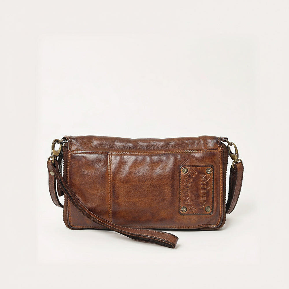 Spaghetti Western Swc195Brn Wallet Vintage Handmade Drum Dyed Genuine European Cowhide Leather Women Bag Western Handbag Purse
