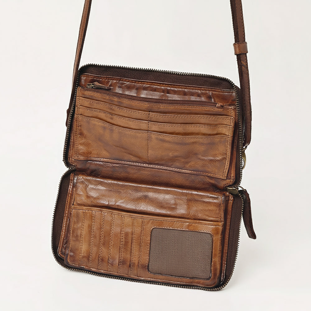 Spaghetti Western Swc195Brn Wallet Vintage Handmade Drum Dyed Genuine European Cowhide Leather Women Bag Western Handbag Purse