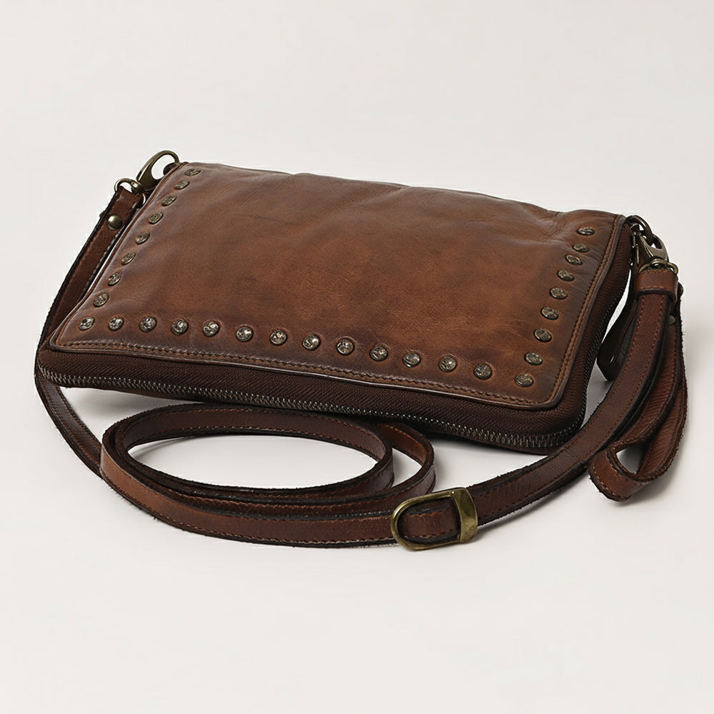 Spaghetti Western Swc197Brn Organiser Vintage Handmade Drum Dyed Genuine European Cowhide Leather Women Bag Western Handbag Purse
