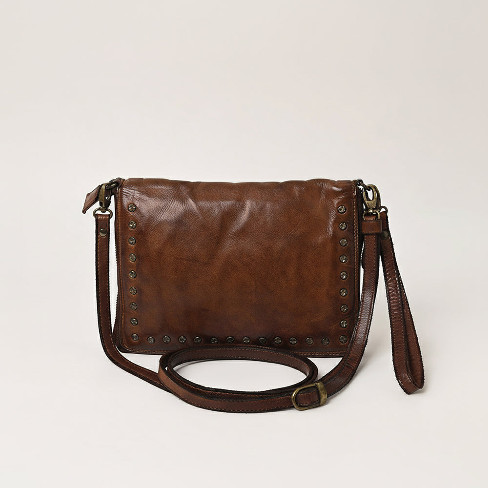 Spaghetti Western Swc197Brn Organiser Vintage Handmade Drum Dyed Genuine European Cowhide Leather Women Bag Western Handbag Purse