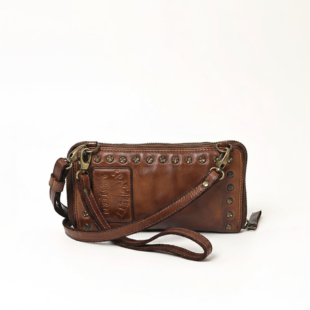 Spaghetti Western Swc212Brn Wallet Vintage Handmade Drum Dyed Genuine European Cowhide Leather Women Bag Western Handbag Purse
