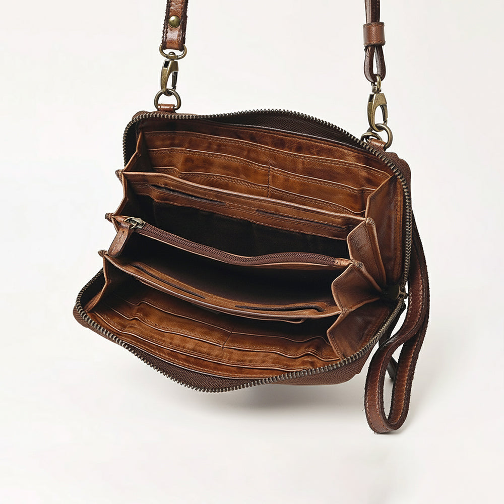 Spaghetti Western Swc212Brn Wallet Vintage Handmade Drum Dyed Genuine European Cowhide Leather Women Bag Western Handbag Purse