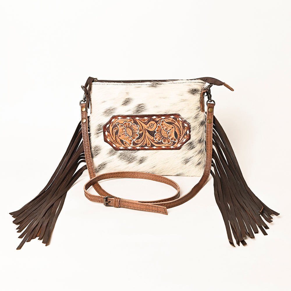 American Darling Western Small Crossbody Bag – Genuine Hair-On Cowhide Leather with Fringes, Adjustable Strap, Handcrafted in Texas