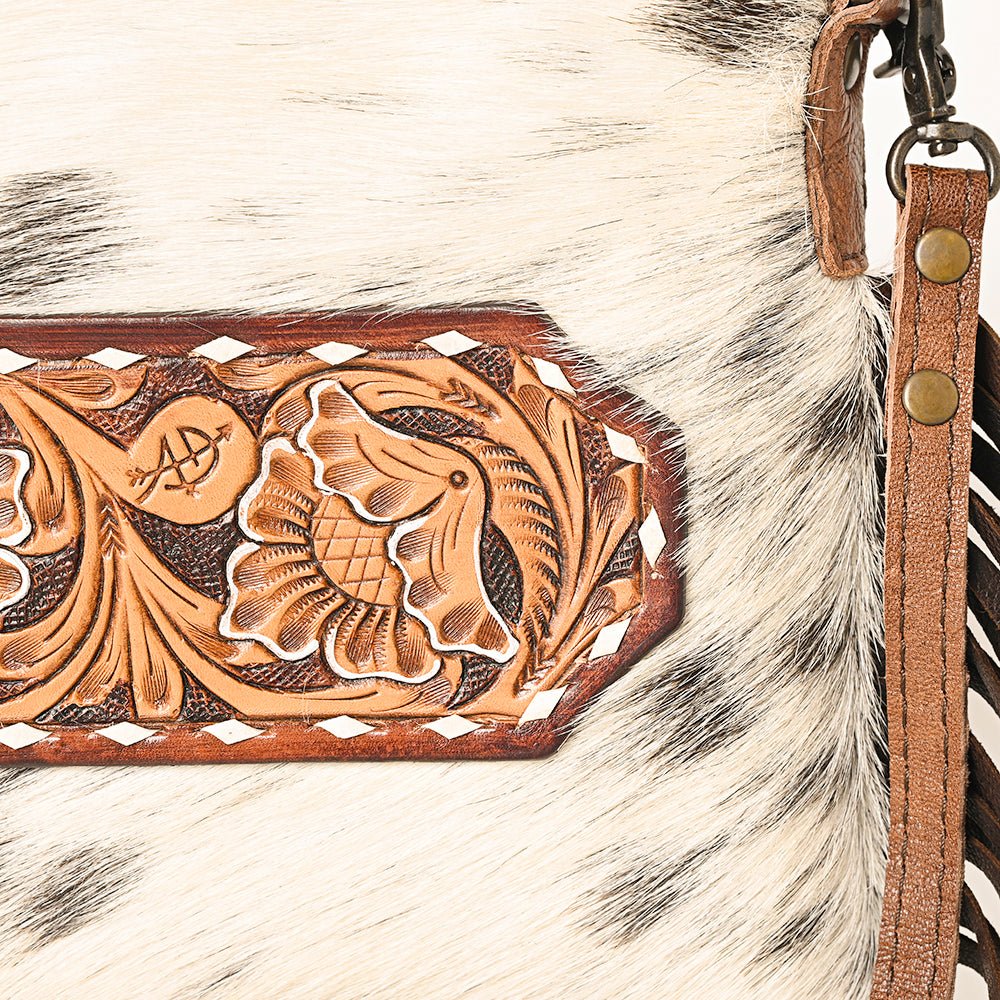 American Darling Western Small Crossbody Bag – Genuine Hair-On Cowhide Leather with Fringes, Adjustable Strap, Handcrafted in Texas