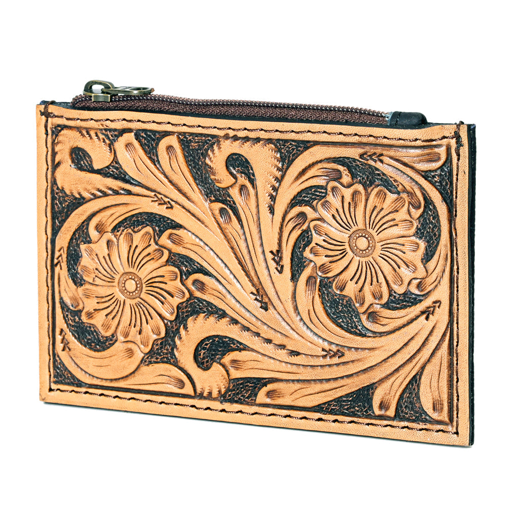 Ohlay Coin Purse Hand Tooled Genuine Leather