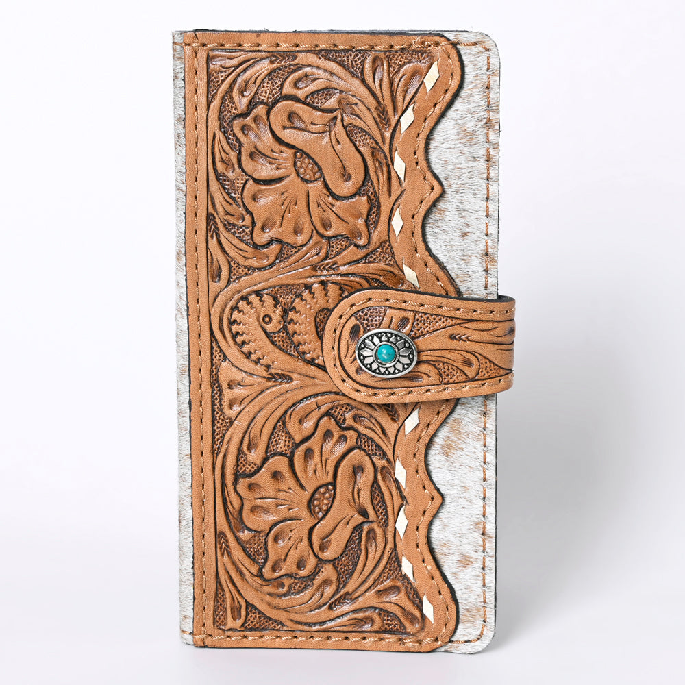 Ohlay Coin Purse Hand Tooled Hair-On Genuine Leather