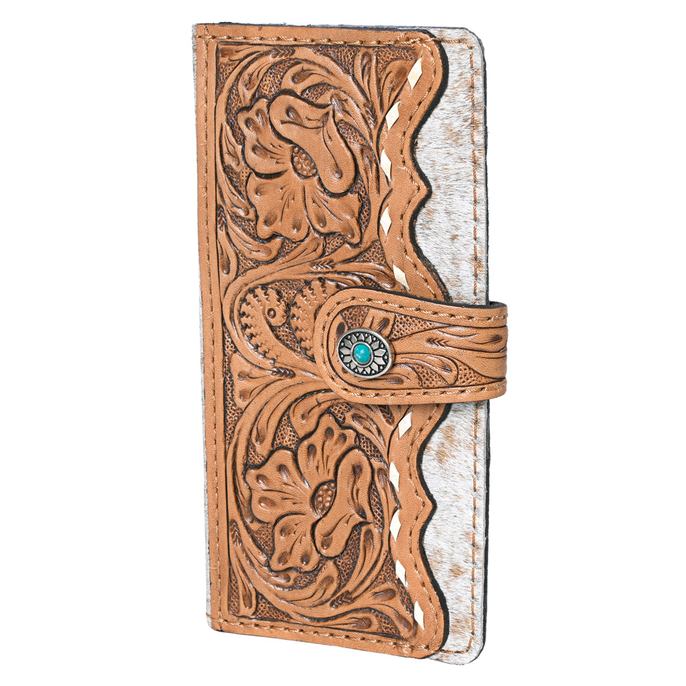 Ohlay Coin Purse Hand Tooled Hair-On Genuine Leather