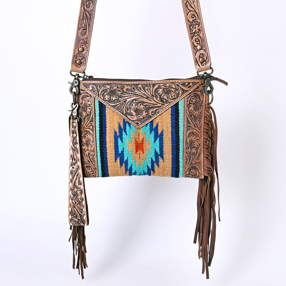 OHLAY Hand-Tooled Upcycled Wool Genuine Leather Crossbody Bag