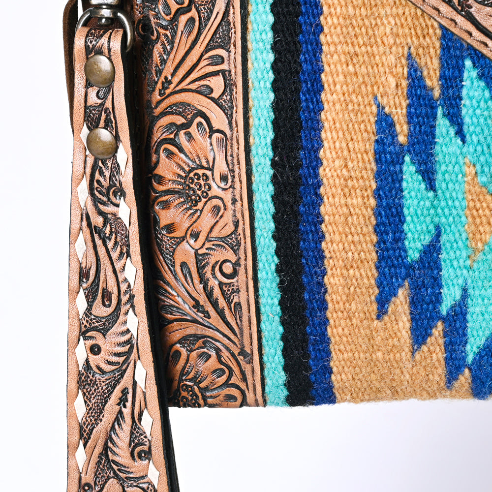 OHLAY Hand-Tooled Upcycled Wool Genuine Leather Crossbody Bag