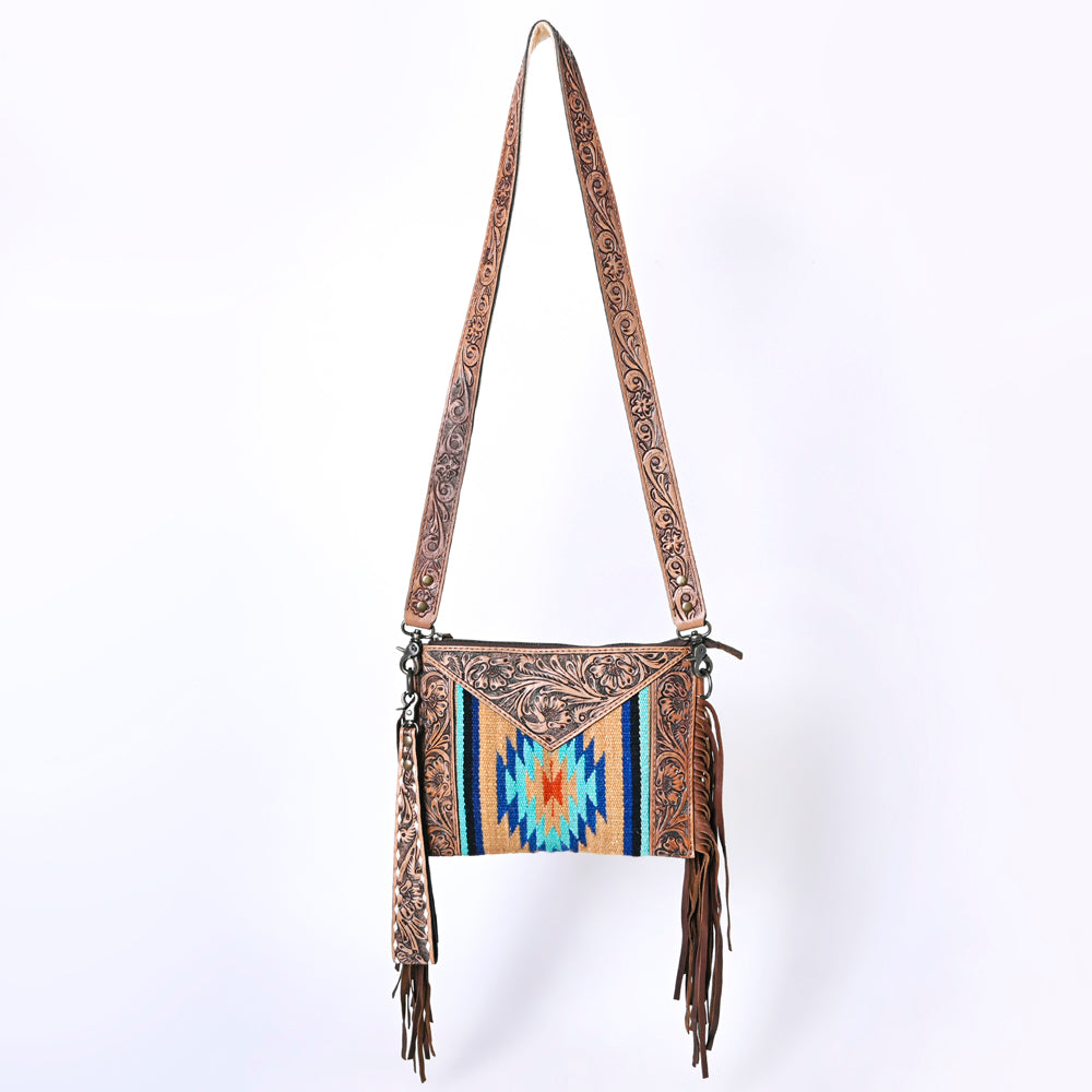 OHLAY Hand-Tooled Upcycled Wool Genuine Leather Crossbody Bag