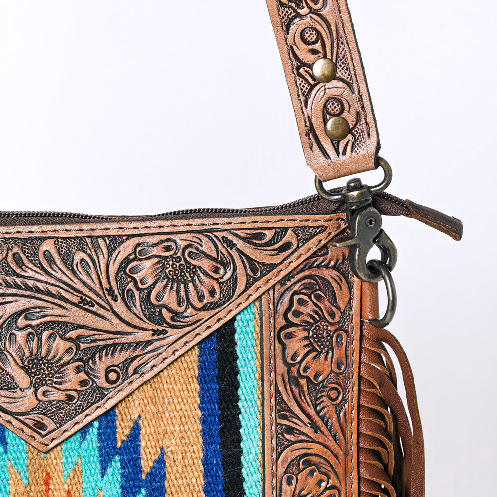OHLAY Hand-Tooled Upcycled Wool Genuine Leather Crossbody Bag