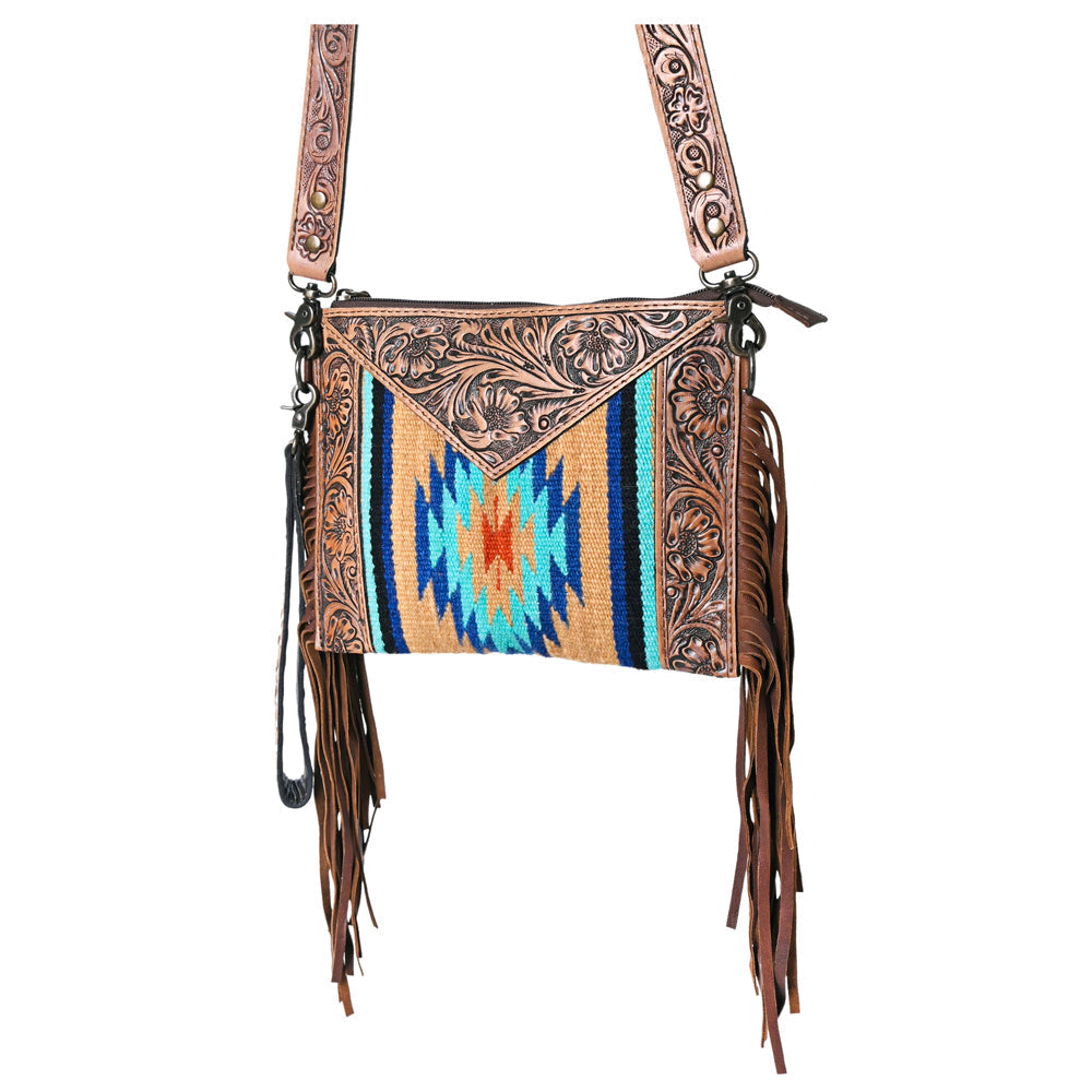 OHLAY Hand-Tooled Upcycled Wool Genuine Leather Crossbody Bag