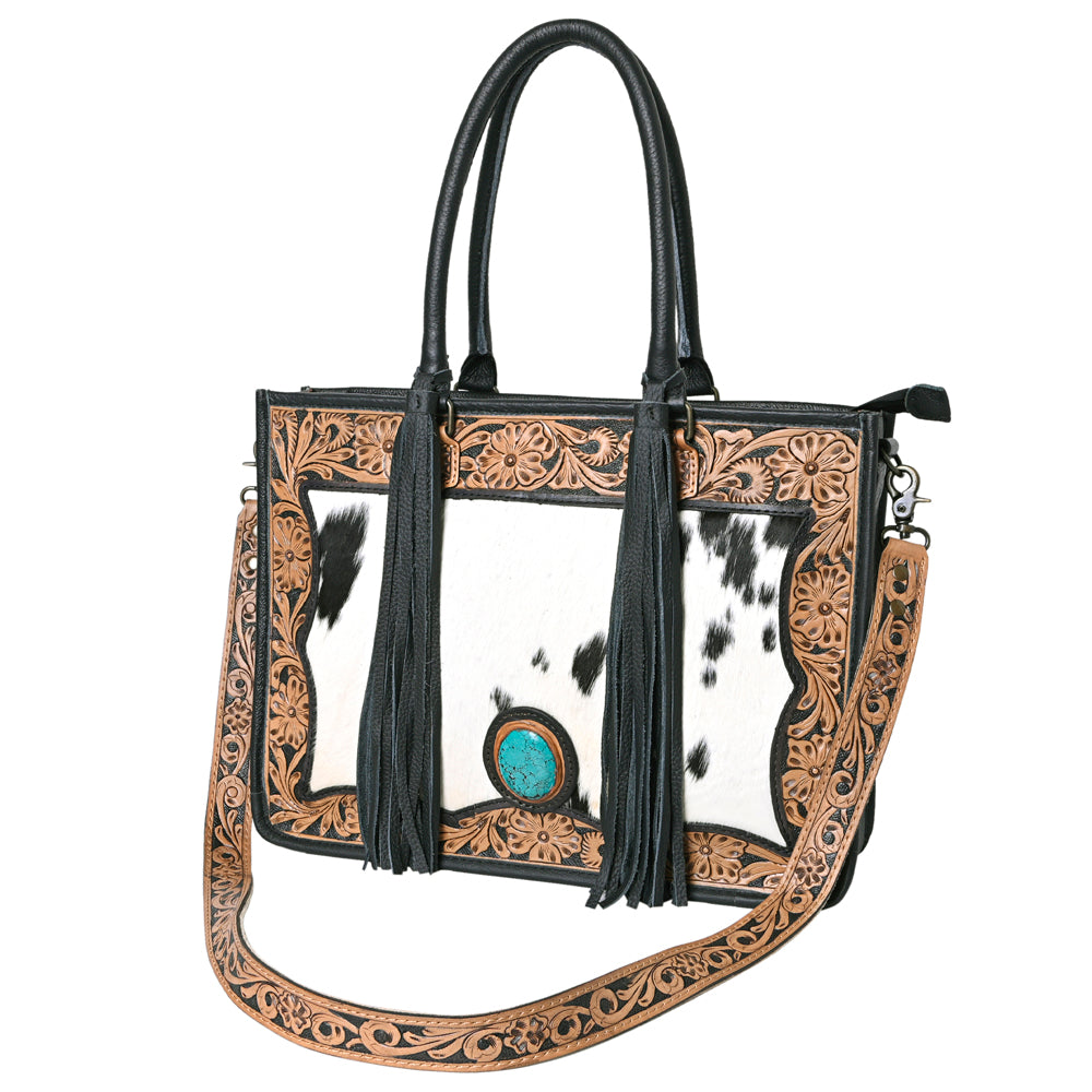 Ohlay Tote Hand Tooled Hair-on Genuine Leather