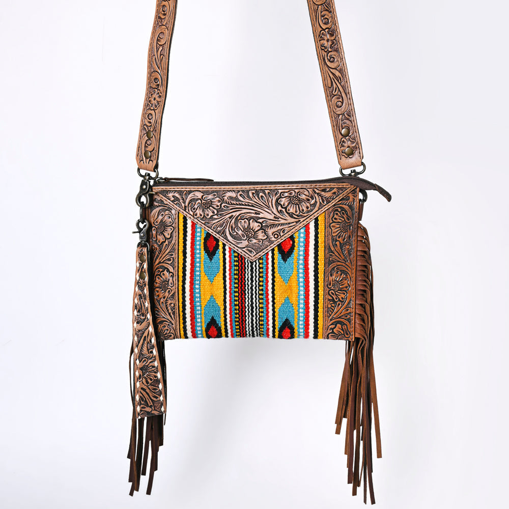 Ohlay Crossbody Hand Tooled Upcycled Wool Genuine Leather