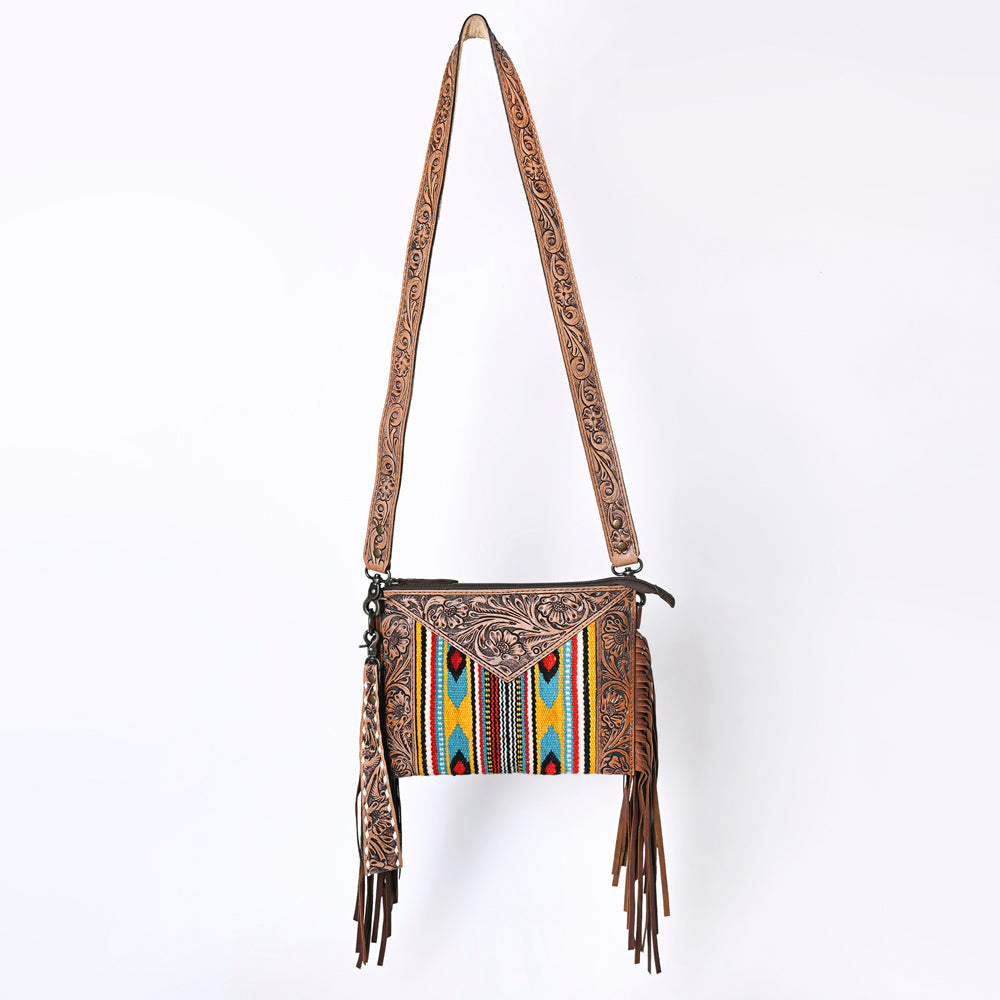 Ohlay Crossbody Hand Tooled Upcycled Wool Genuine Leather