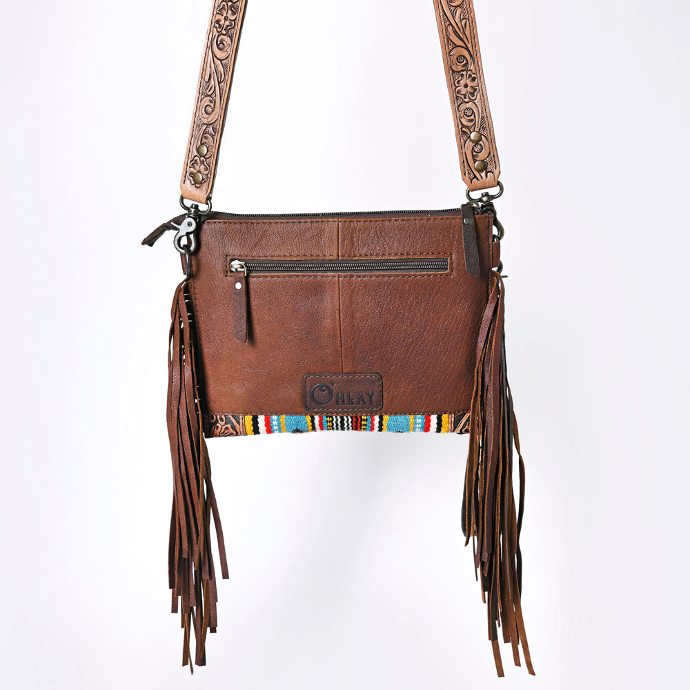 Ohlay Crossbody Hand Tooled Upcycled Wool Genuine Leather