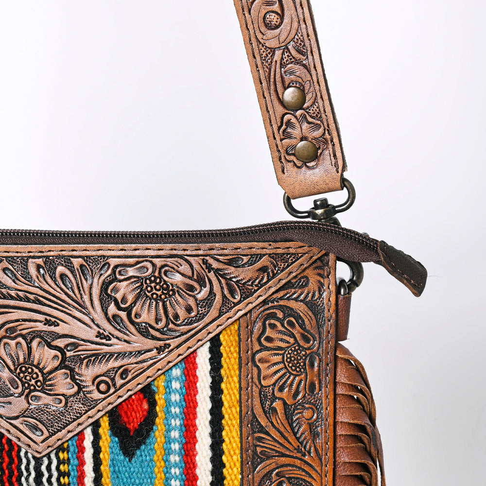 Ohlay Crossbody Hand Tooled Upcycled Wool Genuine Leather