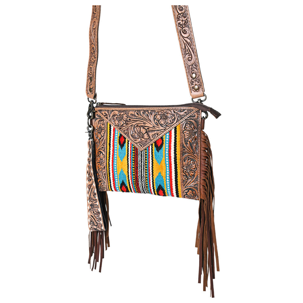 Ohlay Crossbody Hand Tooled Upcycled Wool Genuine Leather