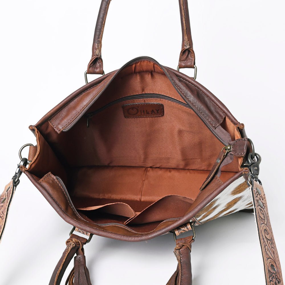 Ohlay Tote Hand Tooled Hair-on Genuine Leather