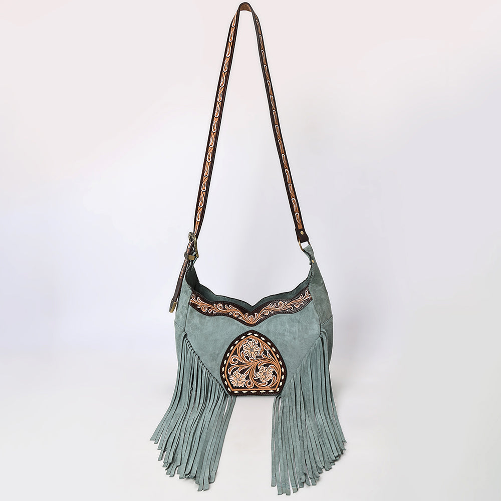 American Darling Fringed Hobo Bag Genuine Leather Hand Tooled Floral Carved Buck Stitched Western Purse YKK Zipper