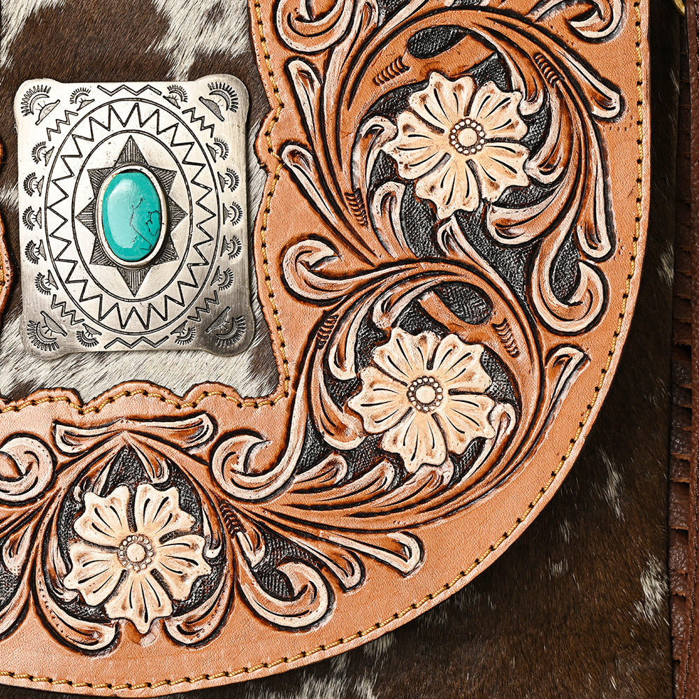 American Darling Hand-Tooled Hair-On Genuine Leather Bag