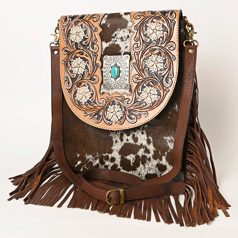 American Darling Hand-Tooled Hair-On Genuine Leather Bag
