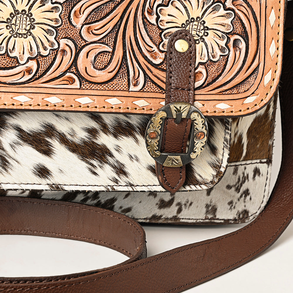 American Darling Hand-Tooled Hair-On Genuine Leather Bag