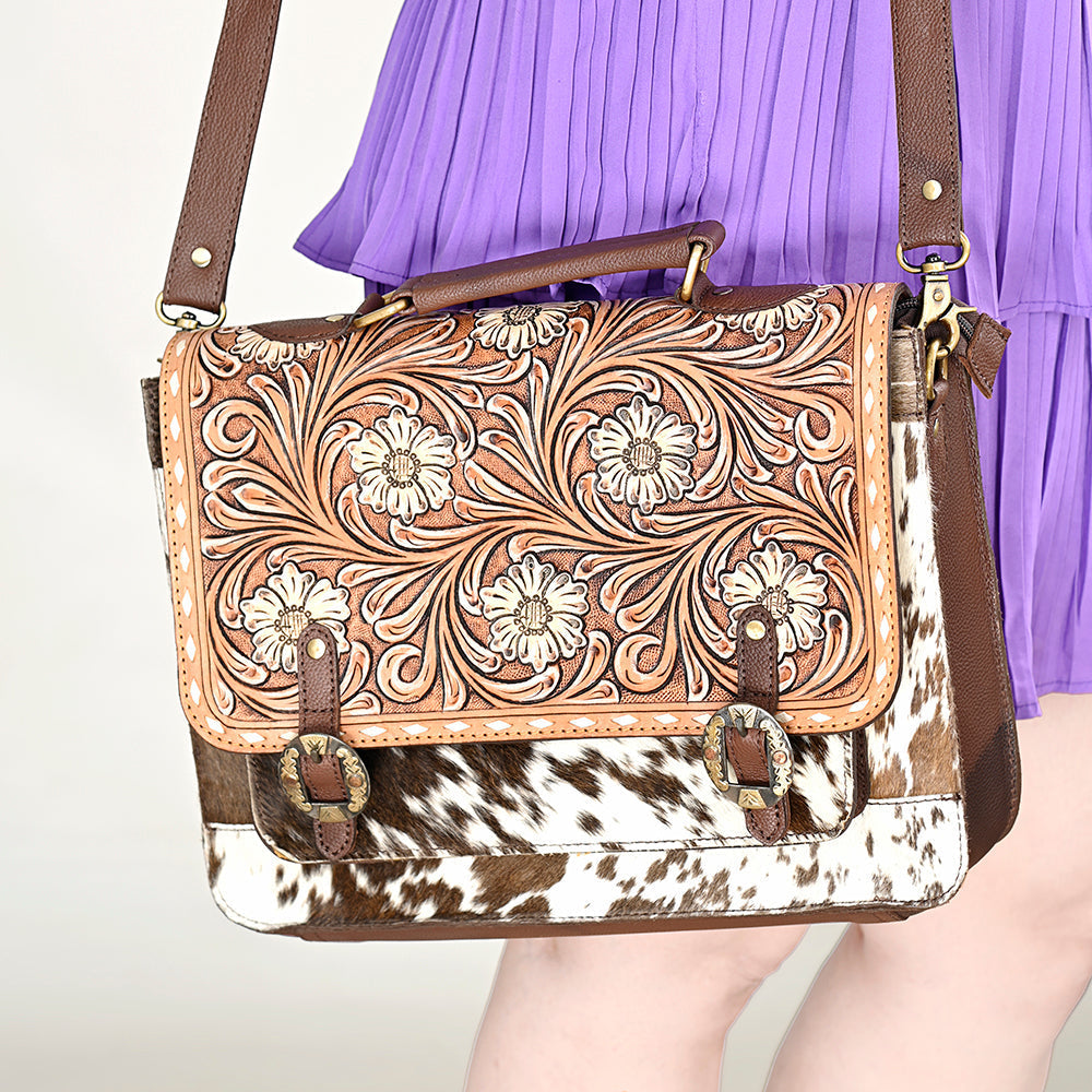 American Darling Hand-Tooled Hair-On Genuine Leather Bag
