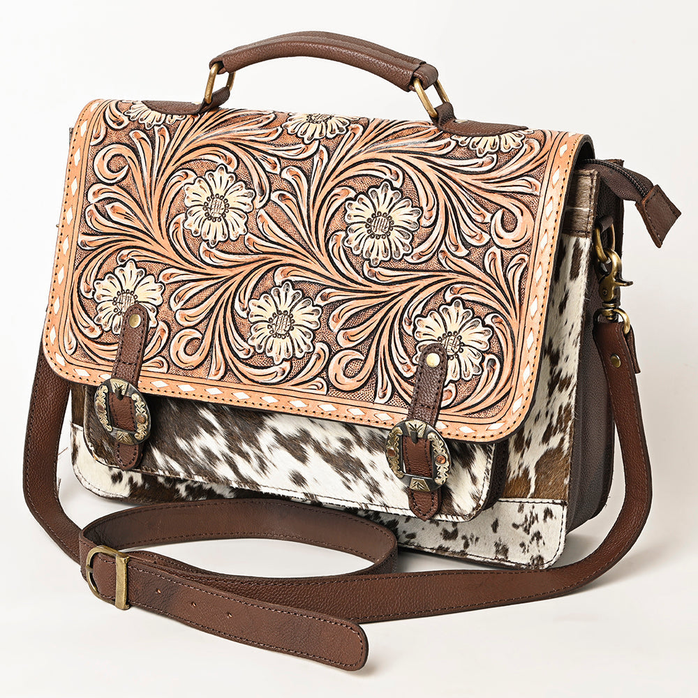 American Darling Hand-Tooled Hair-On Genuine Leather Bag