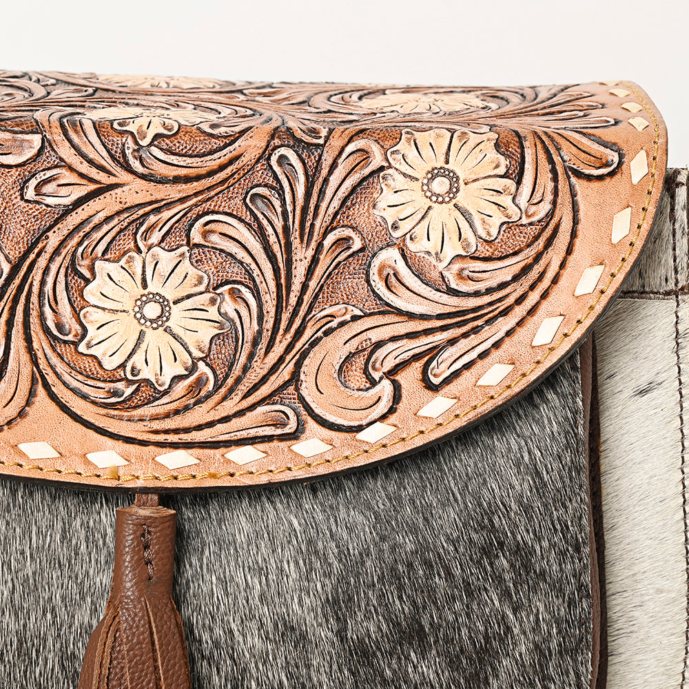American Darling Hand-Tooled Hair-On Genuine Leather Bag