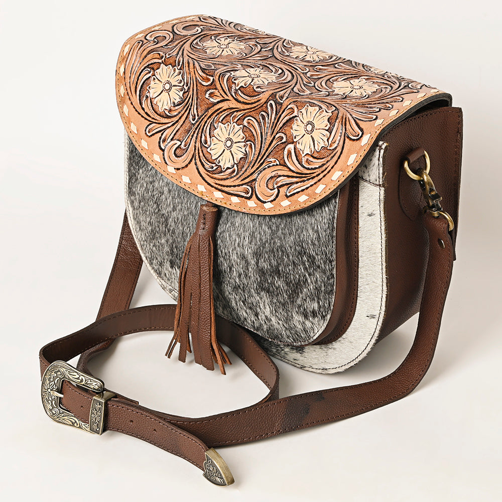 American Darling Hand-Tooled Hair-On Genuine Leather Bag