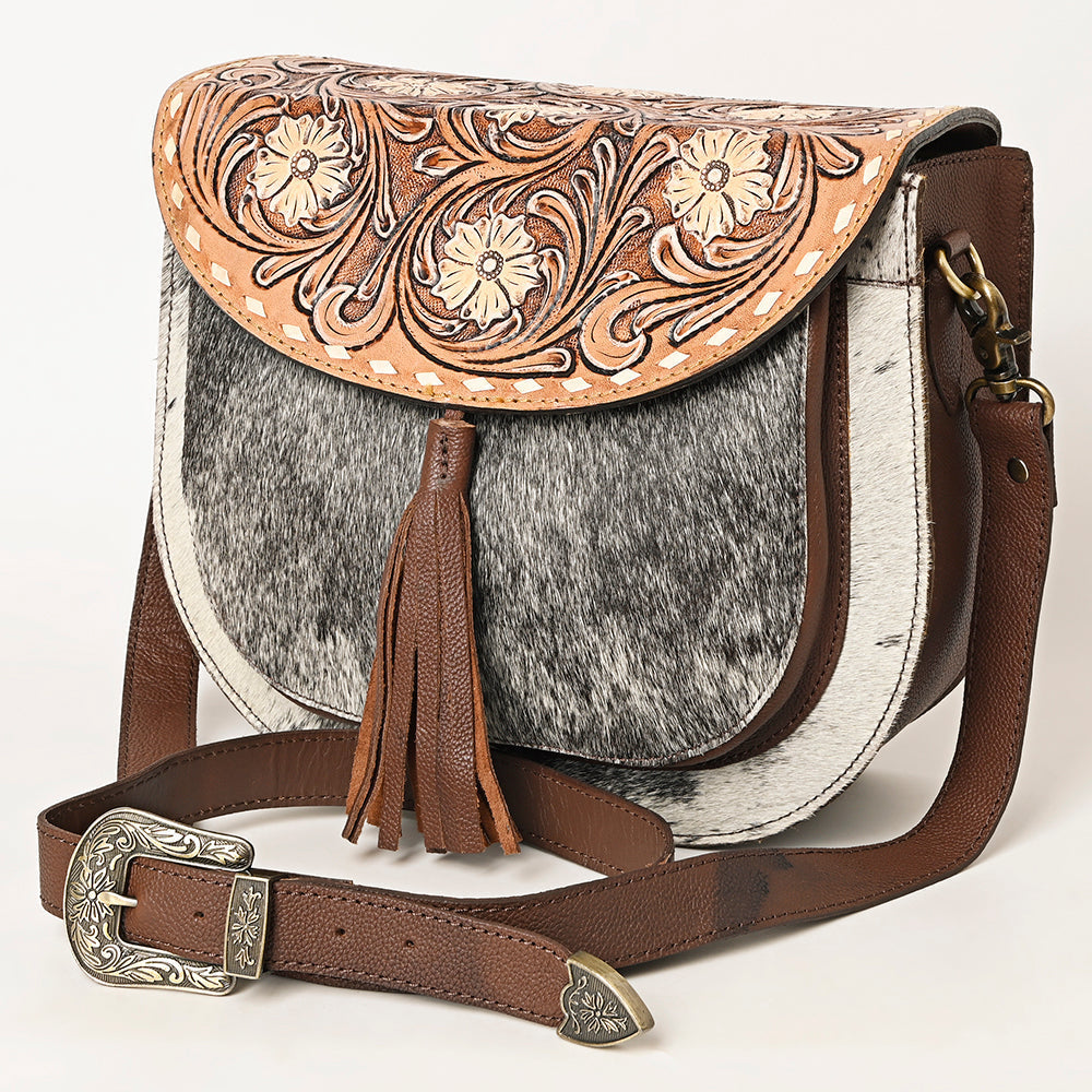 American Darling Hand-Tooled Hair-On Genuine Leather Bag